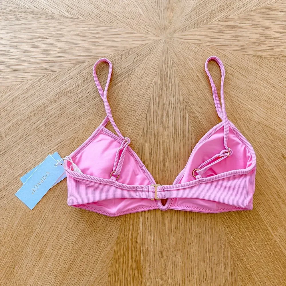 L Space Womens Bikini Top S Pink Helena Ribbed V-Wire Beach Resort‎ Soft Girl